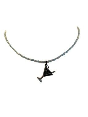 Beaded Martini Necklace Blue/Silver